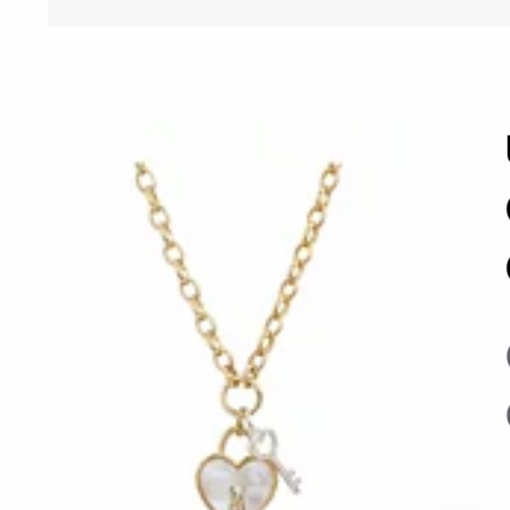 NWT Cubic Zirconia key & Genuine Mother Of pearl Inlay Stone Necklace Gold Tone. - Picture 2 of 7